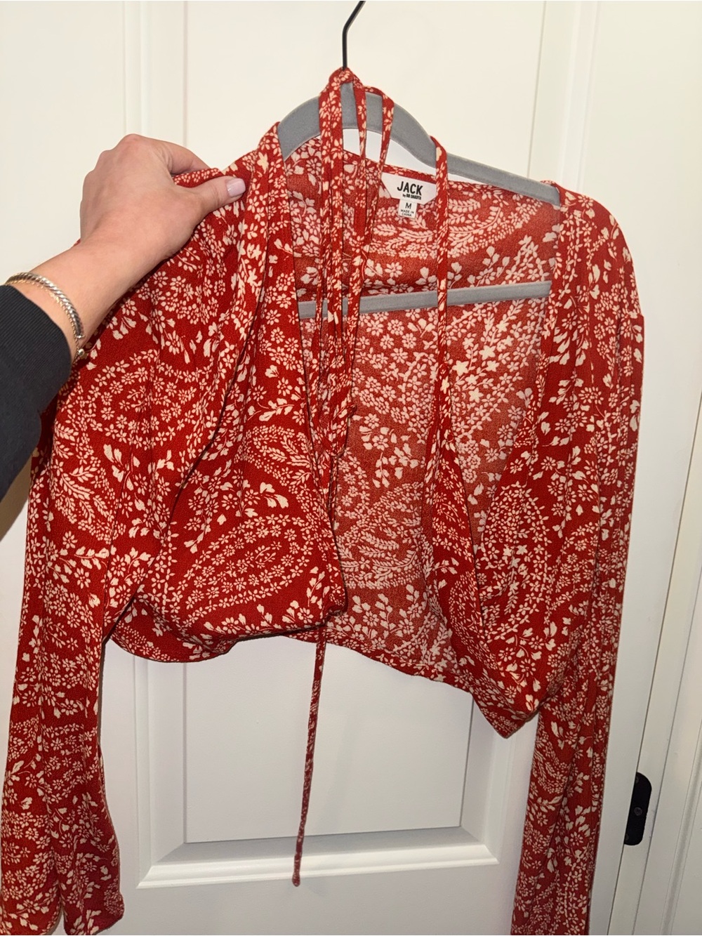 BB Dakota Rust Red Floral Tie-Front Blouse - Picture 2 of 3
